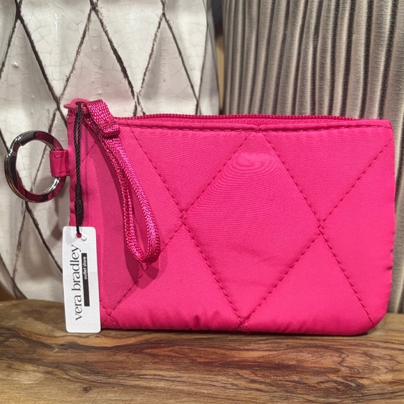 Vera Bradley Zip ID Holder with Keyring in Peacock Pink Card Case Coin Purse NWT - Picture 1 of 12